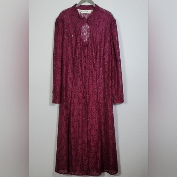 Vintage Women Sheer Lace Maxi Gown 22 Red Renaissance Corset Button Up Witch - Picture 1 of 15